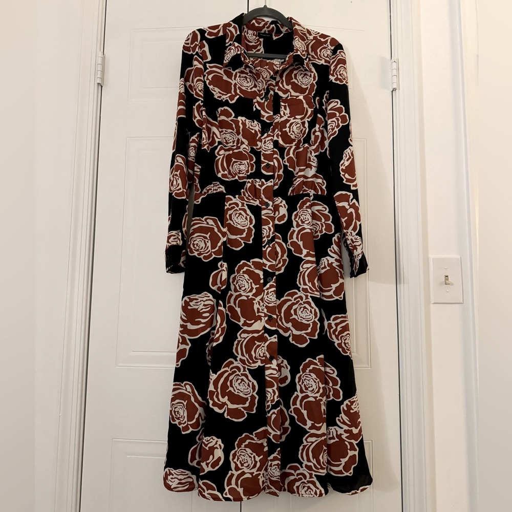Midi shirt dress in bold floral pattern